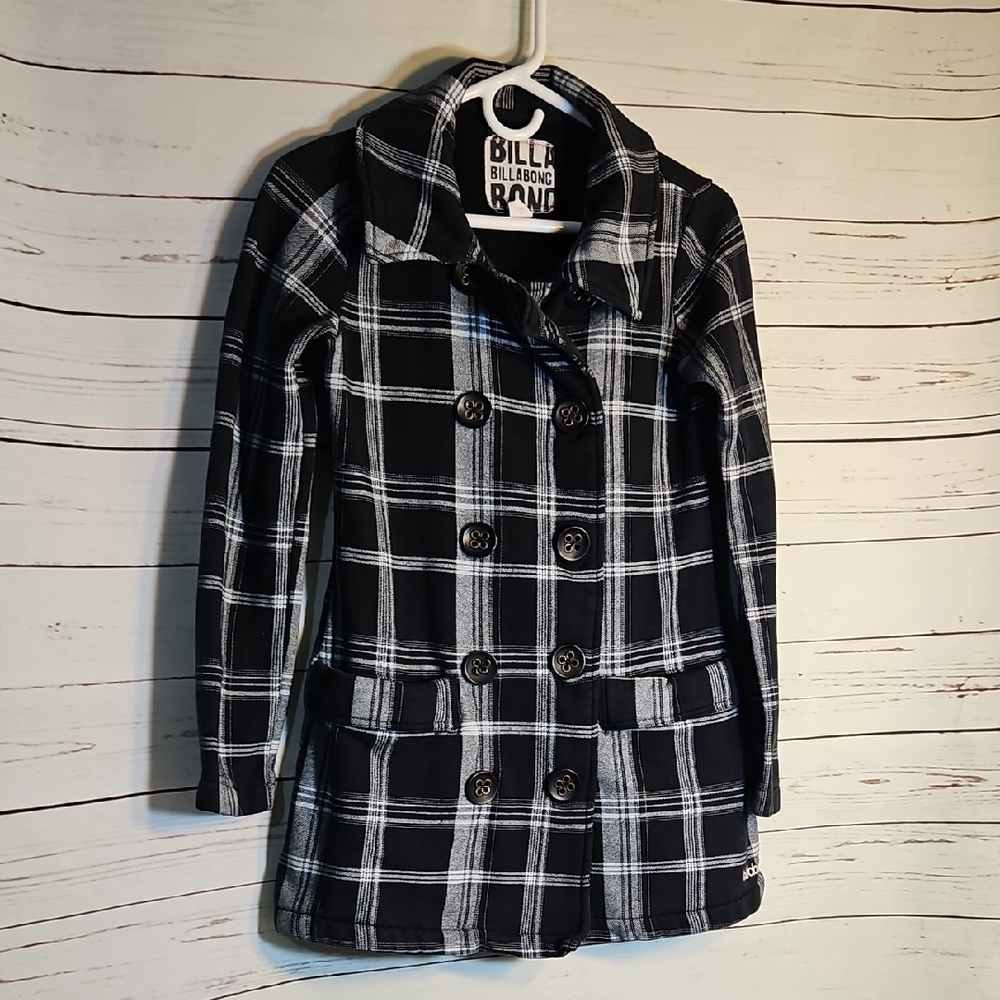 Billabong Black Plaid Double Breasted Pea Coat Jacket - Cute & Stylish , SZ S